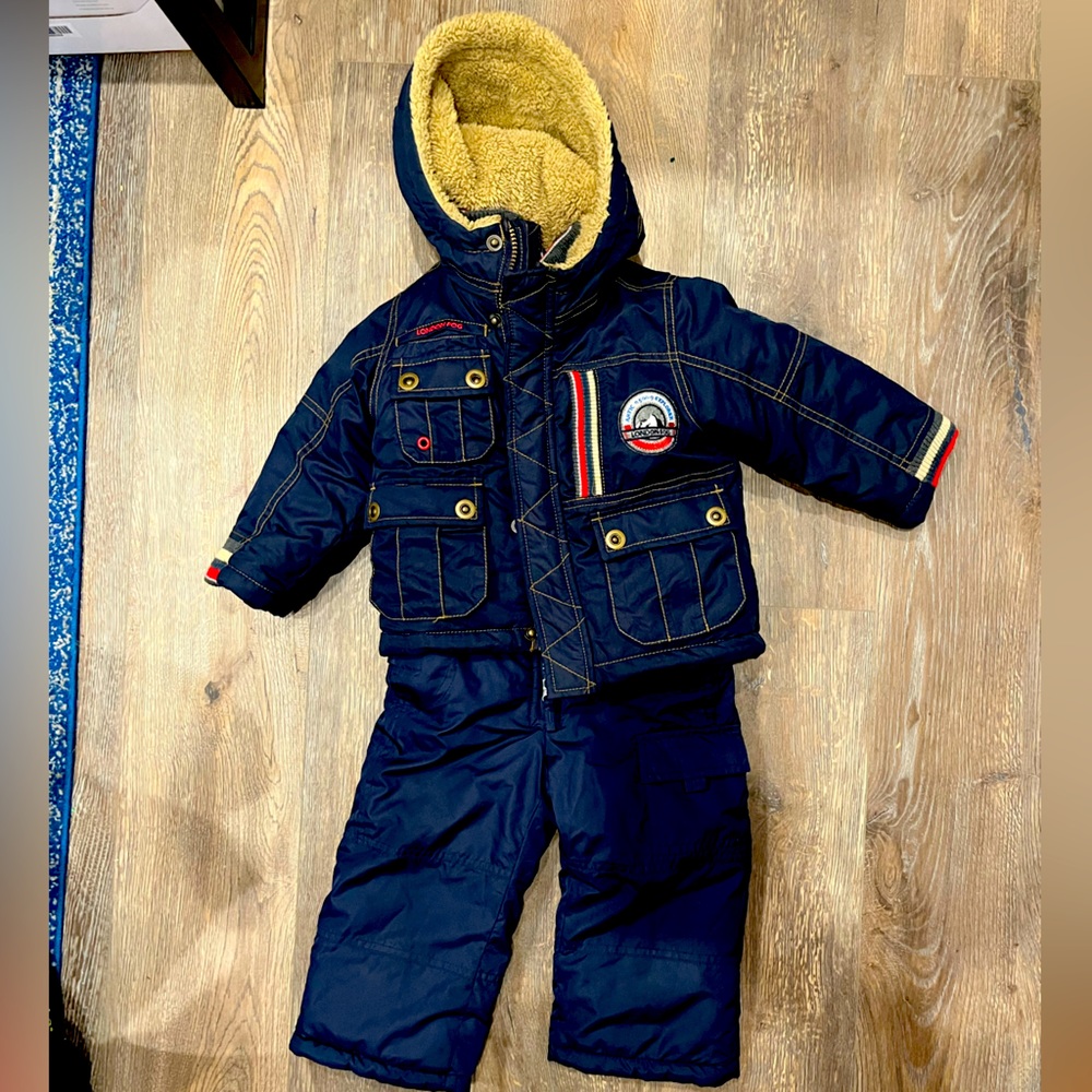 Navy blue snow pants and jacket 2T. Osh Kosh bib and London fog coat